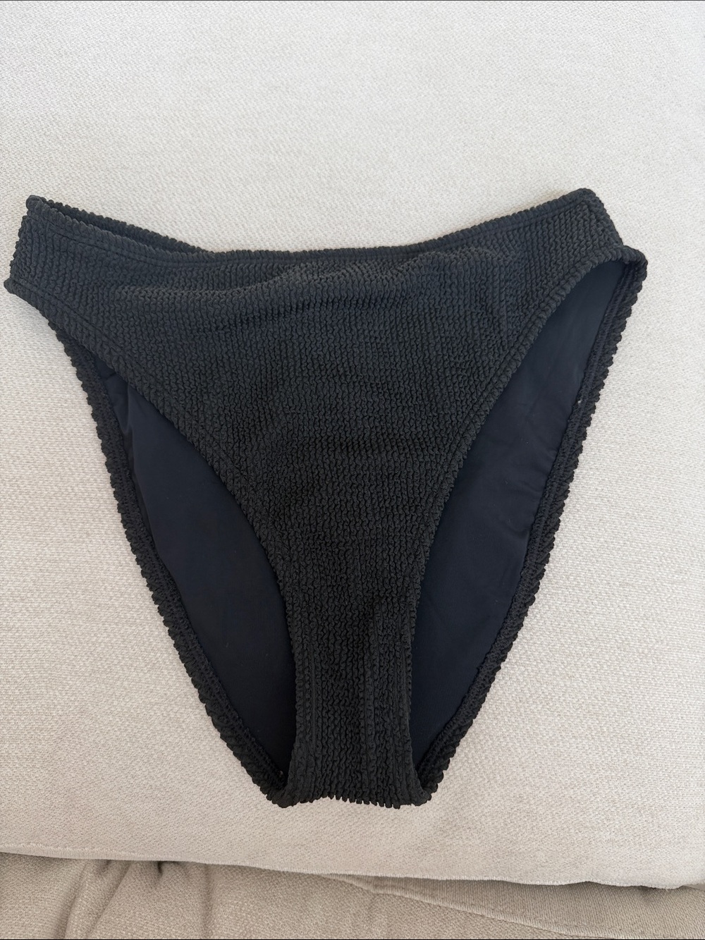 Good American Black Textured High-Cut Bikini Bottom